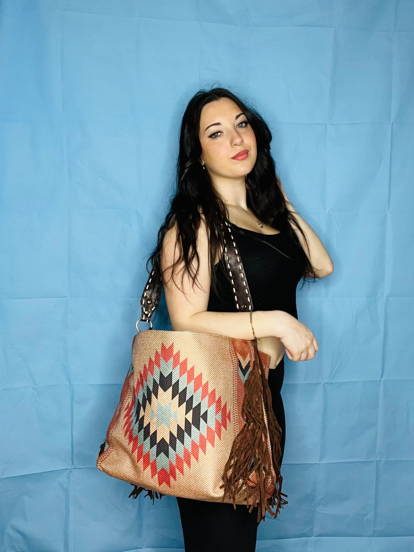 Tan - Multi-Colored Tote Bag