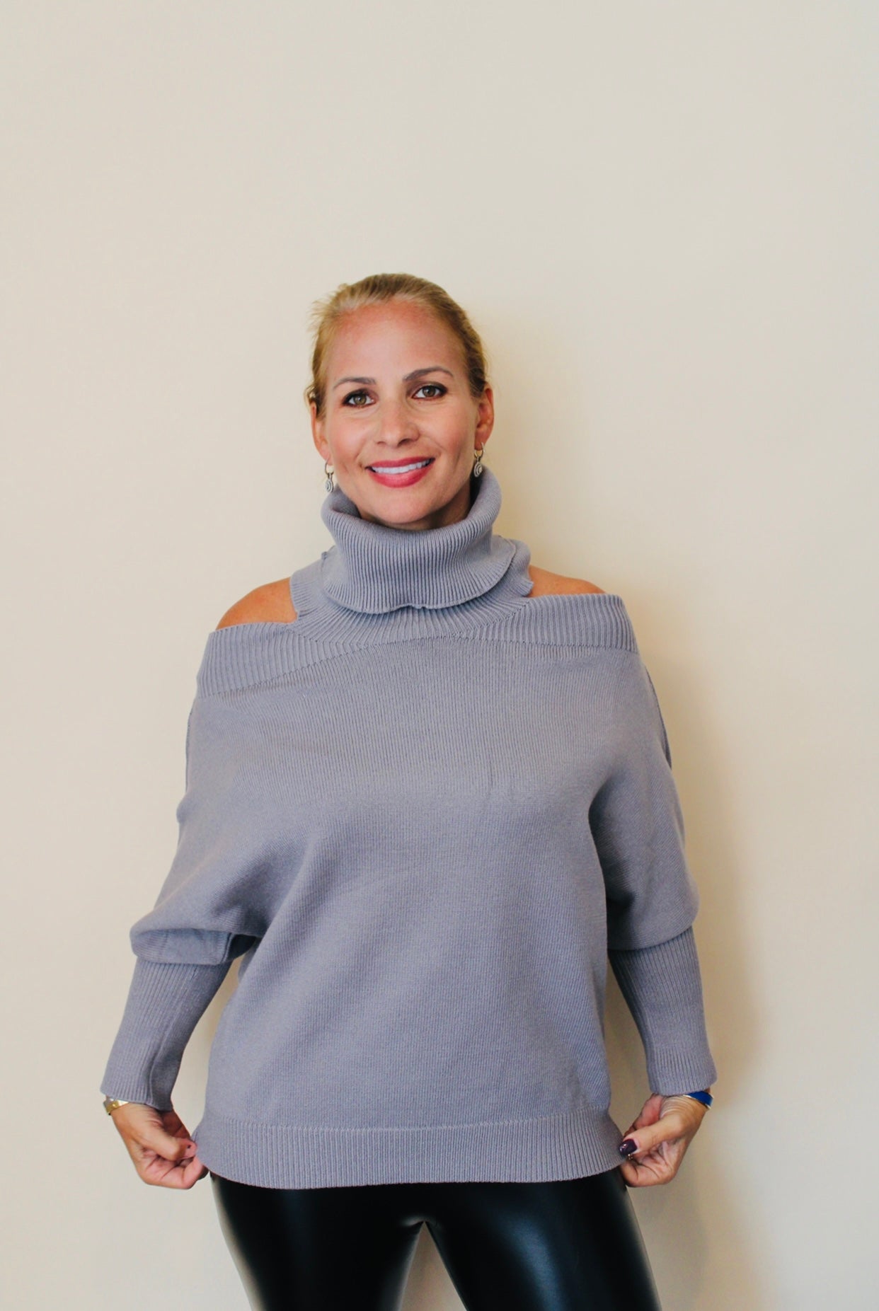 Cold Shoulder Turtle Neck Sweater