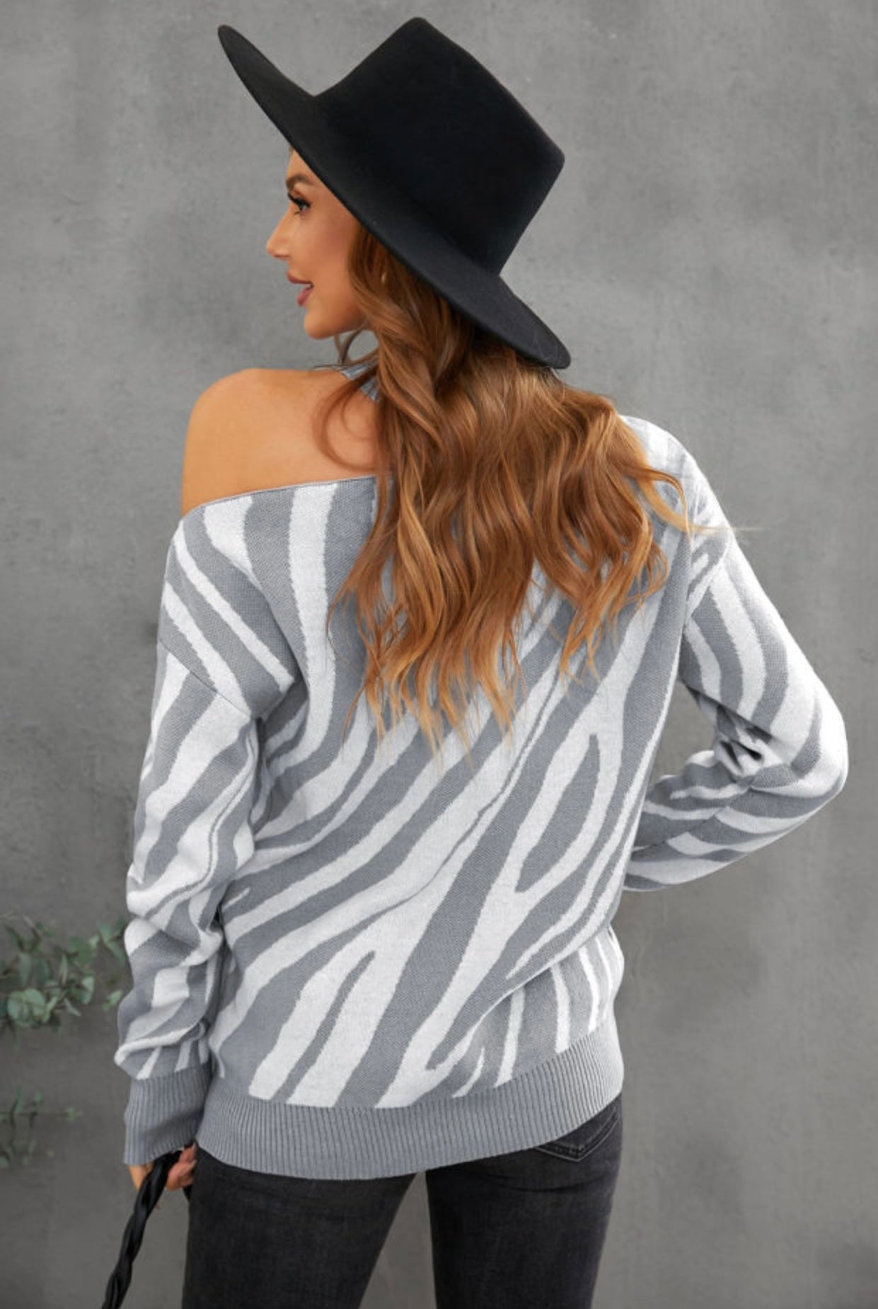 Zebra Sweater Cold Shoulder