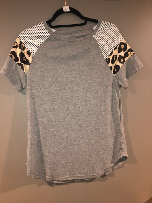 Copy of Stripe leopard T-shirt , grey , white