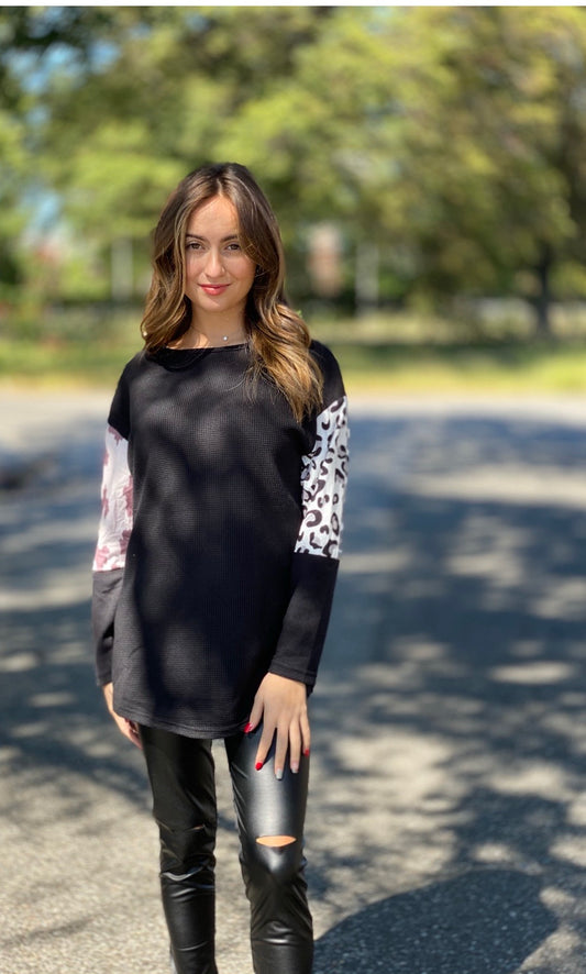 Black leopard zebra top