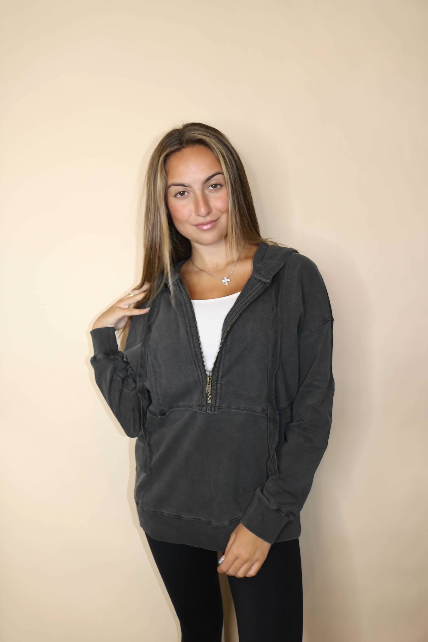 Half Zip Sweatshirt with Hood