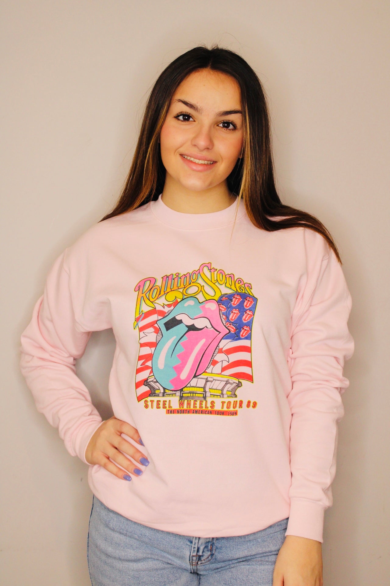 Pink Rolling Stones Crew Neck