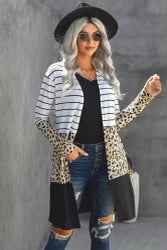 Color Block Cardigan Leopard