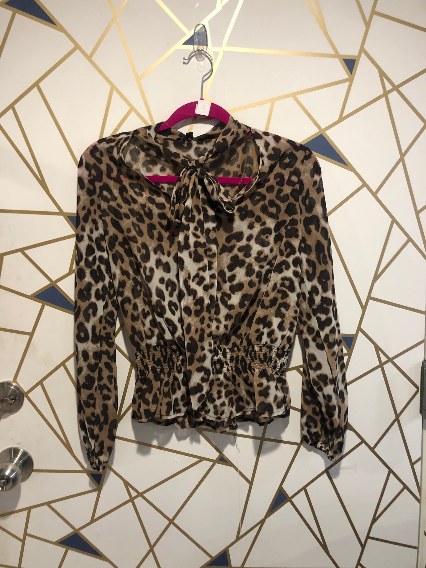 Leopard front tie blouse
