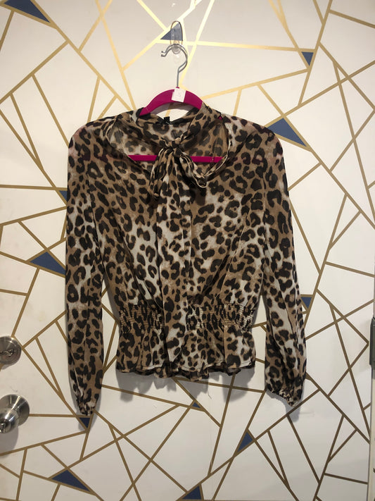 Leopard front tie blouse