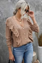 Ruffled V-Neck Sweater