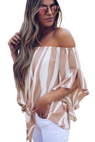 Women's Off The Shoulder Vertical Stripes Blouse in Blue