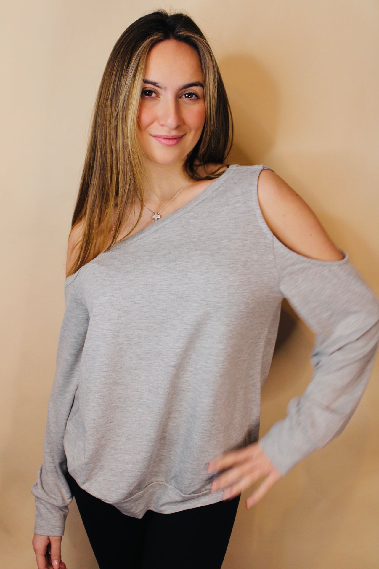 Grey Cold Shoulder Top