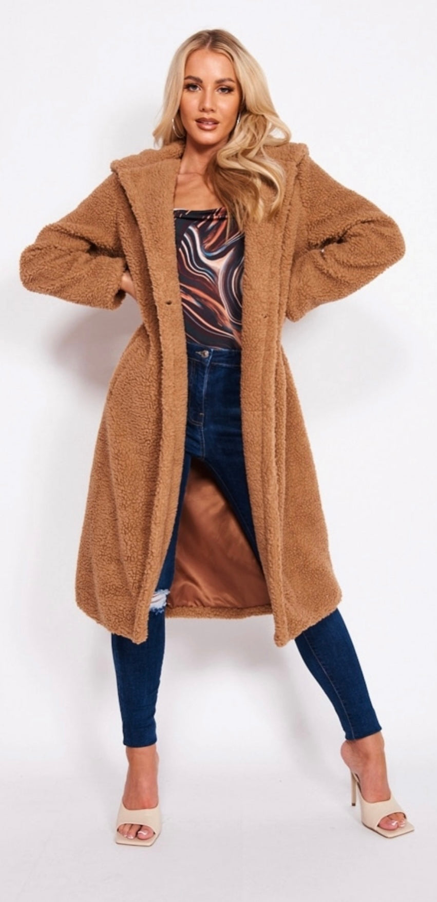 Mocha  Hooded  LongLine Bear Coat