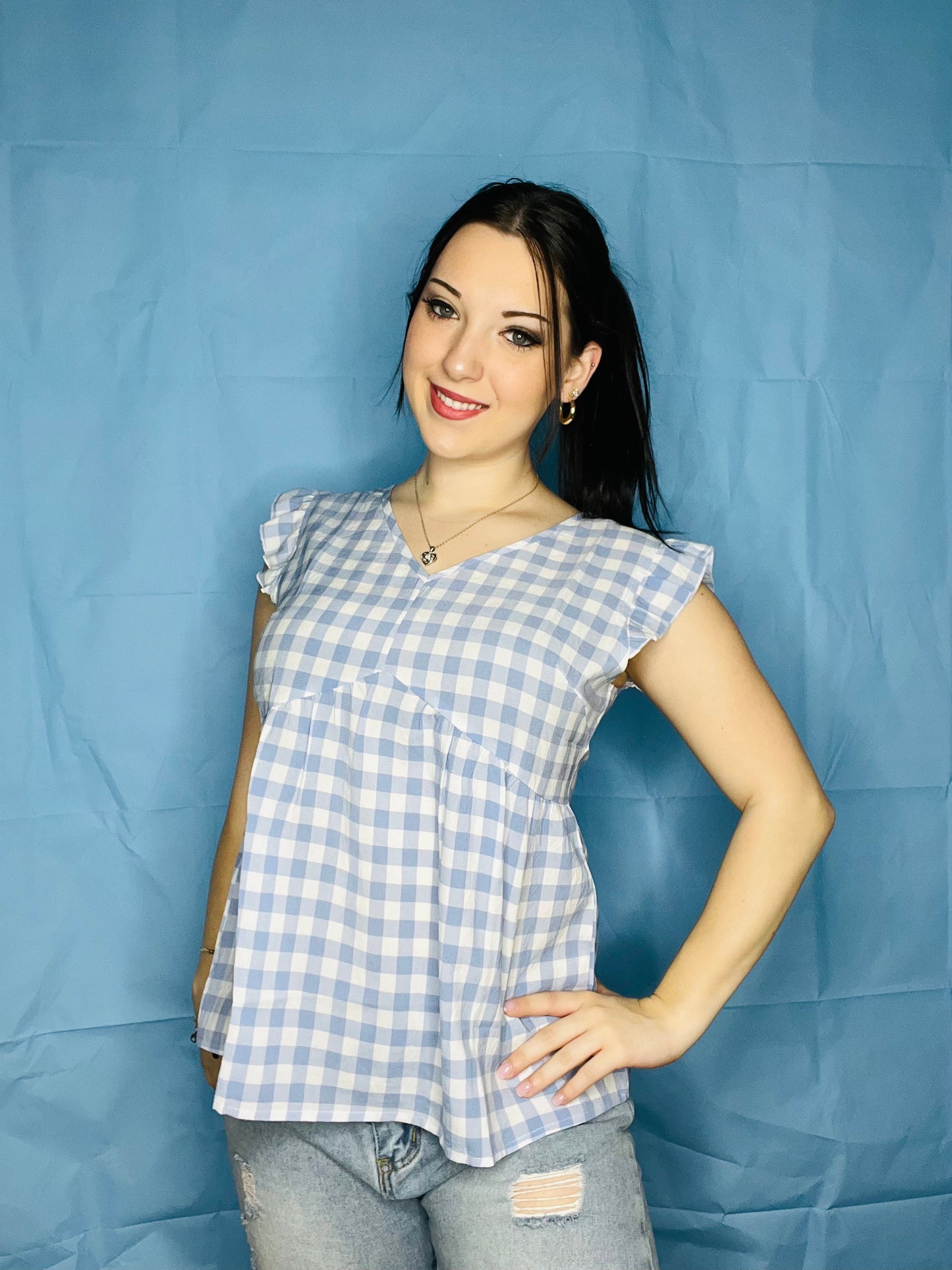 Checker Ruffle Top