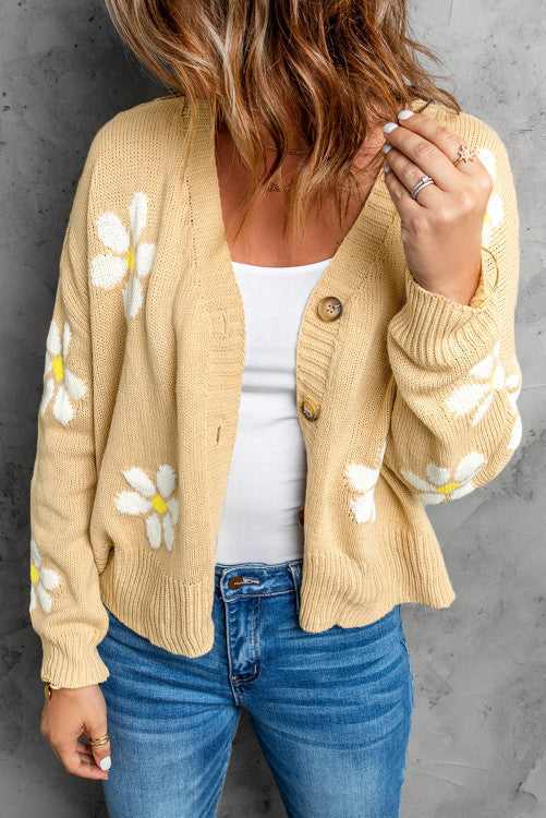 Beige Flower Cardigan