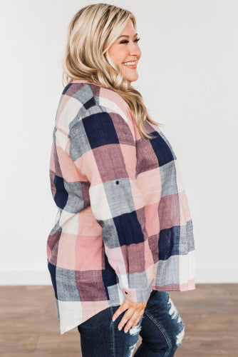 Pink Shaket Plaid Button Down Shirt/Jacket