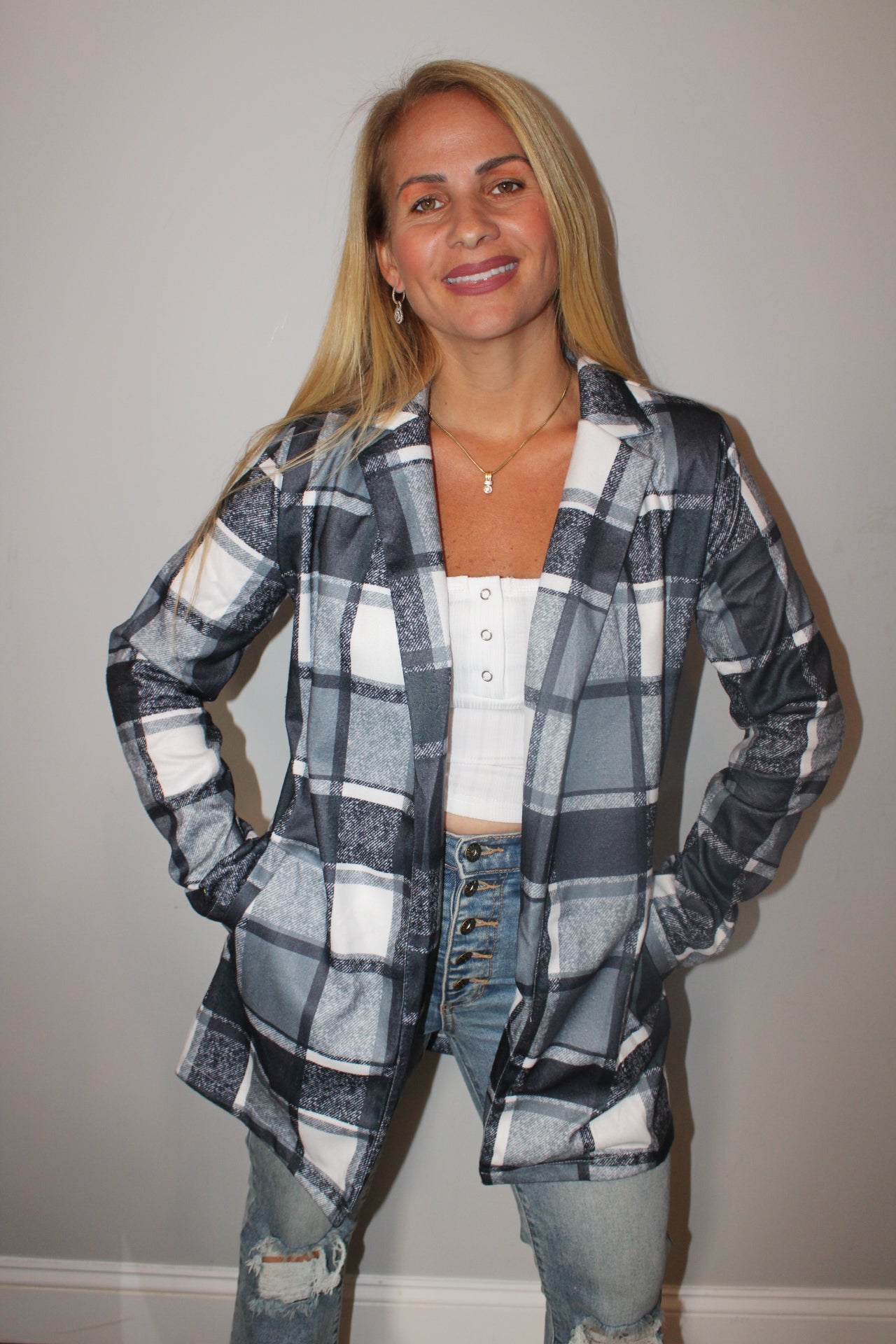 Plaid lightweight blazer