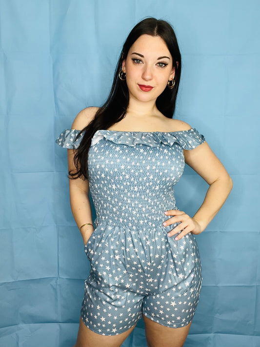 Blue Romper with White Stars