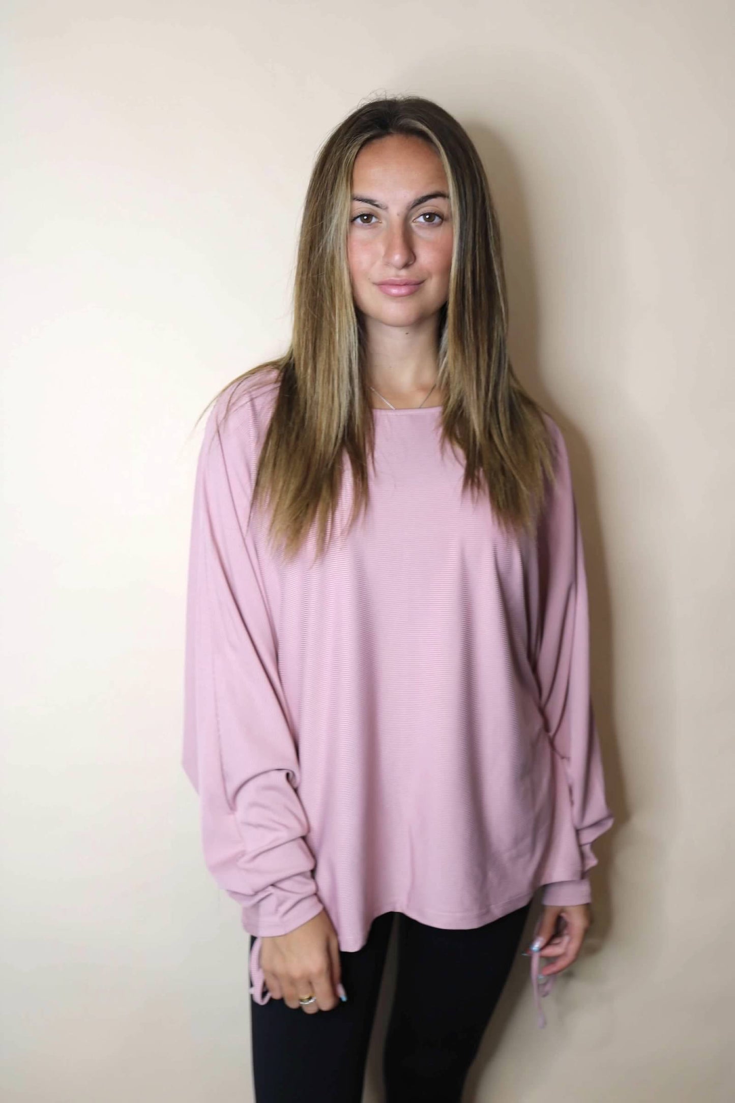 Drawstring Sleeve Pink Top