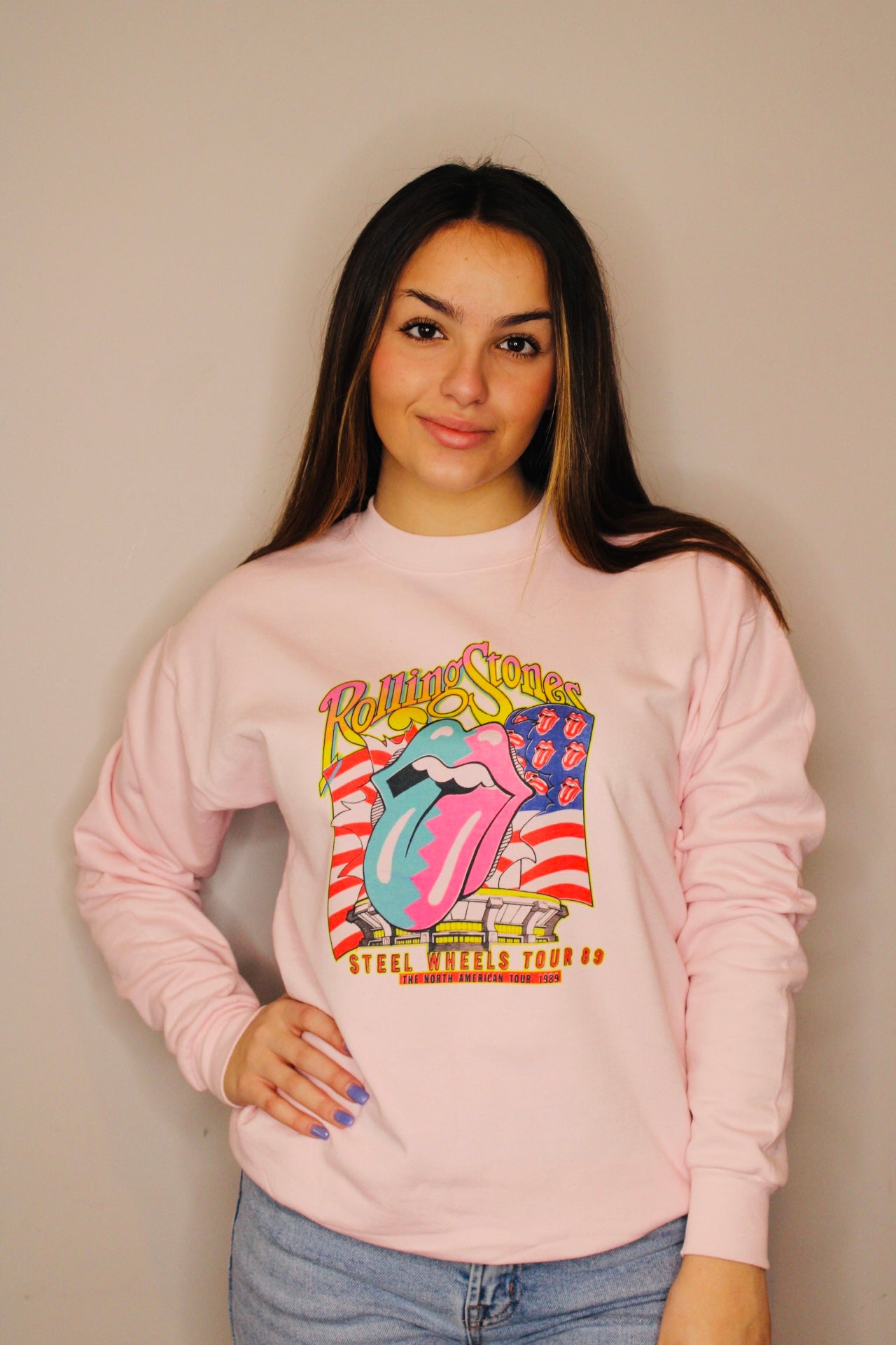 Pink Rolling Stones Crew Neck