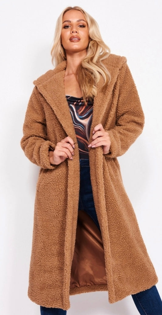 Mocha  Hooded  LongLine Bear Coat