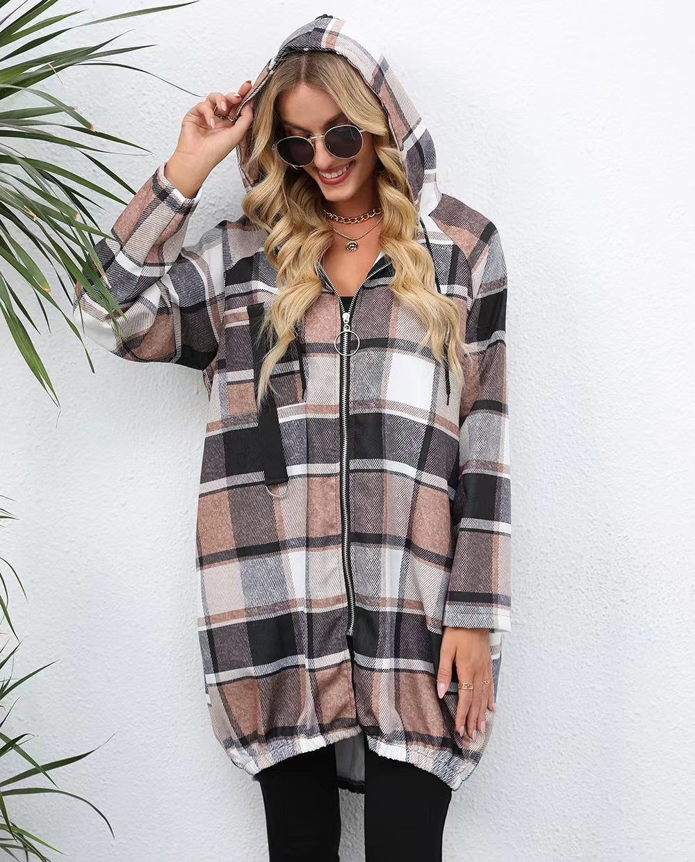 Plaid Zipper Down Jacket