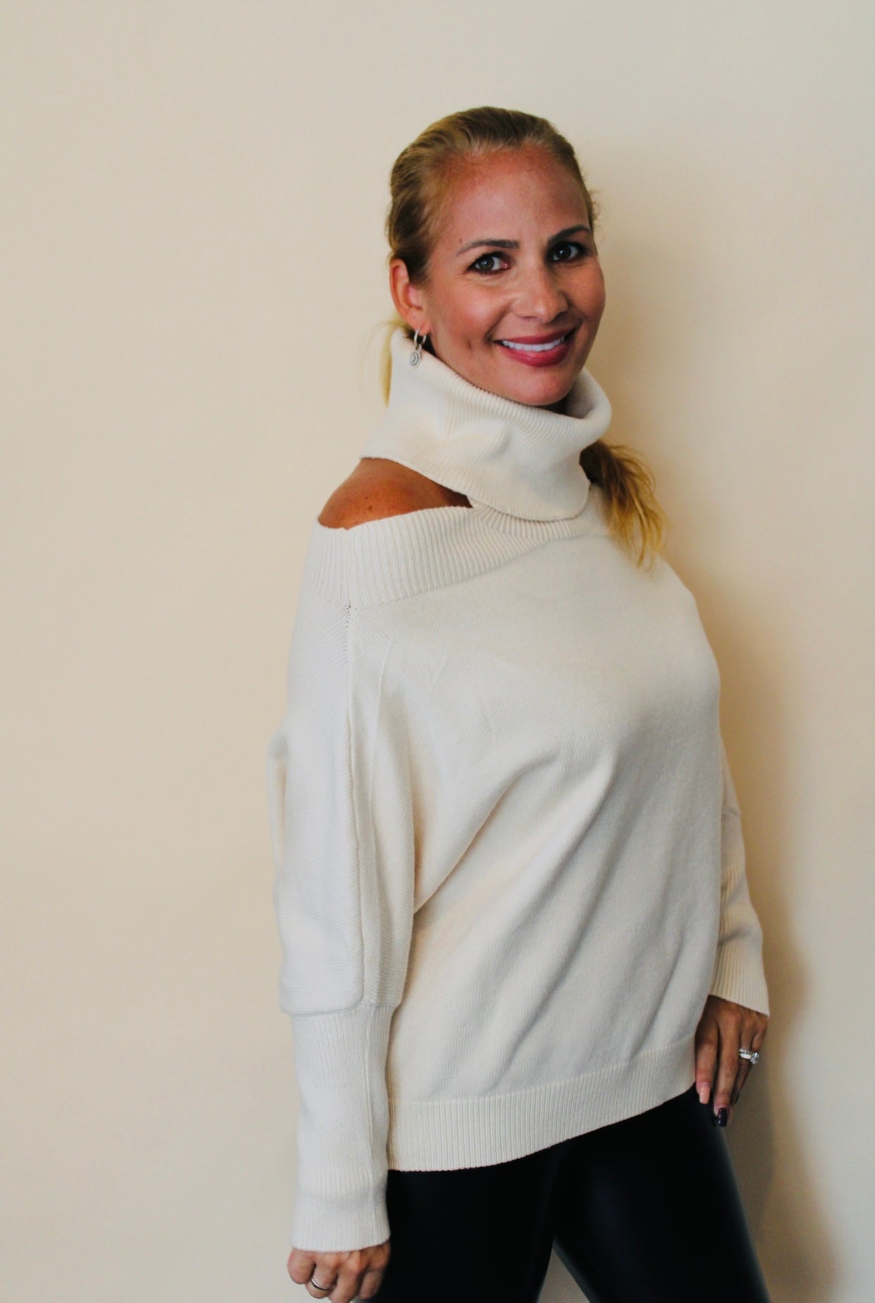 Cold Shoulder Turtle Neck Sweater