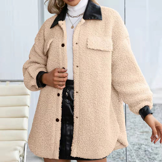 Sherpa Shacket Beige with PU collar