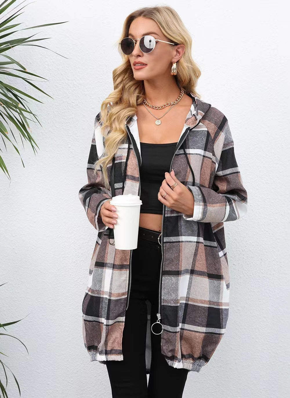 Plaid Zipper Down Jacket