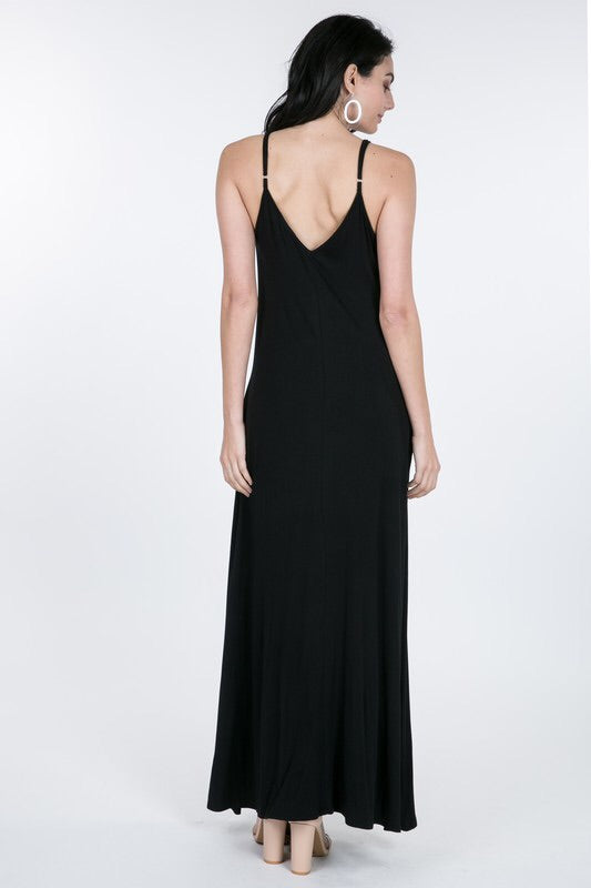 Spaghetti Strap Sleeveless V-Neck Maxi Dress P1215 - KELLY GREEN. Spaghetti Strap Sleeveless V-Neck Maxi Dress Fabric