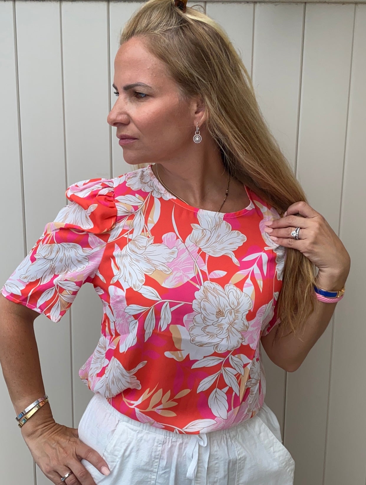 Floral Top With Puff Sleeve