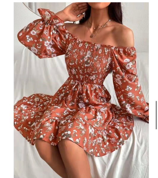 Rust Floral Dress