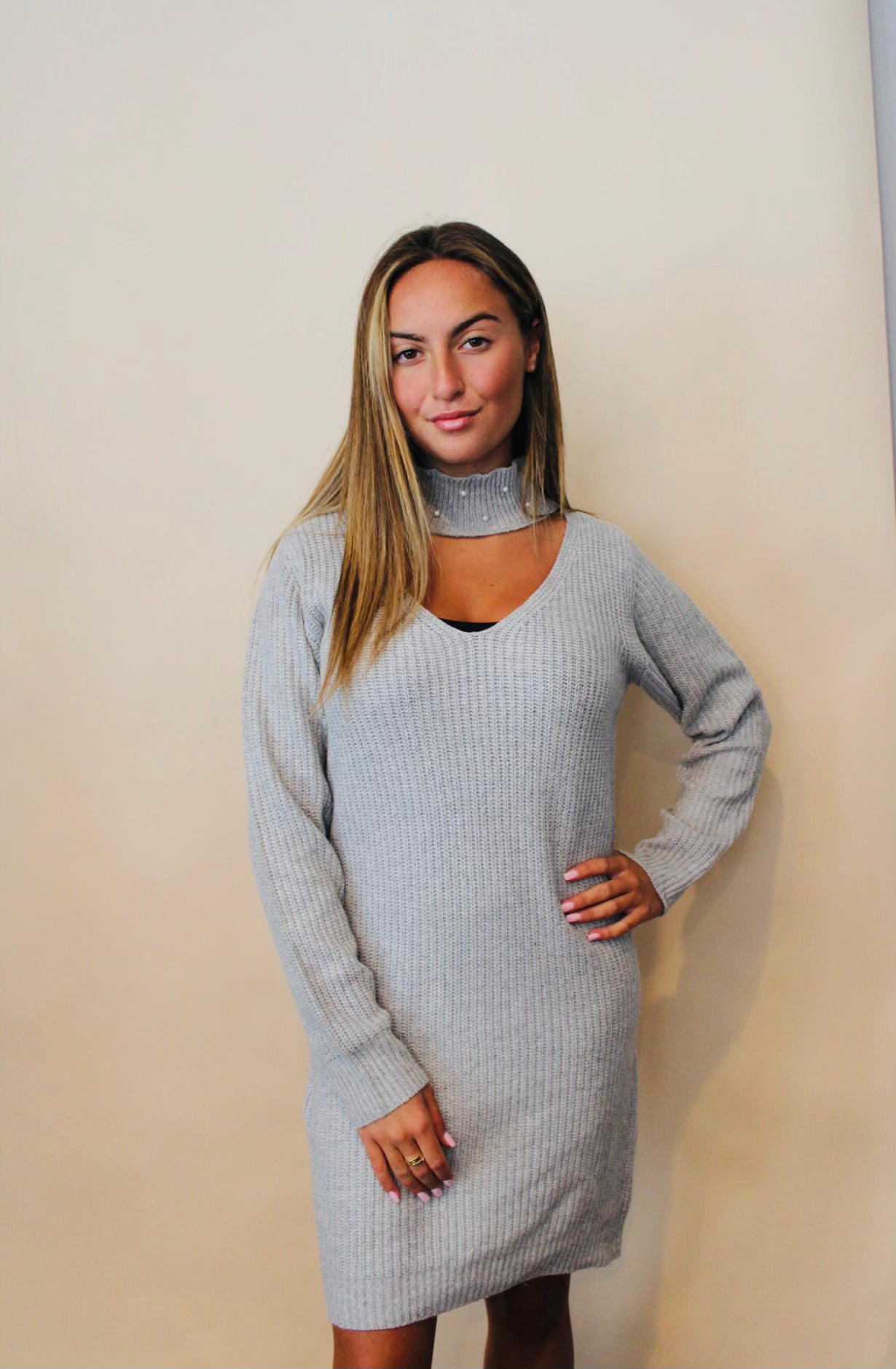 Sweater Dress With Pearl Detail