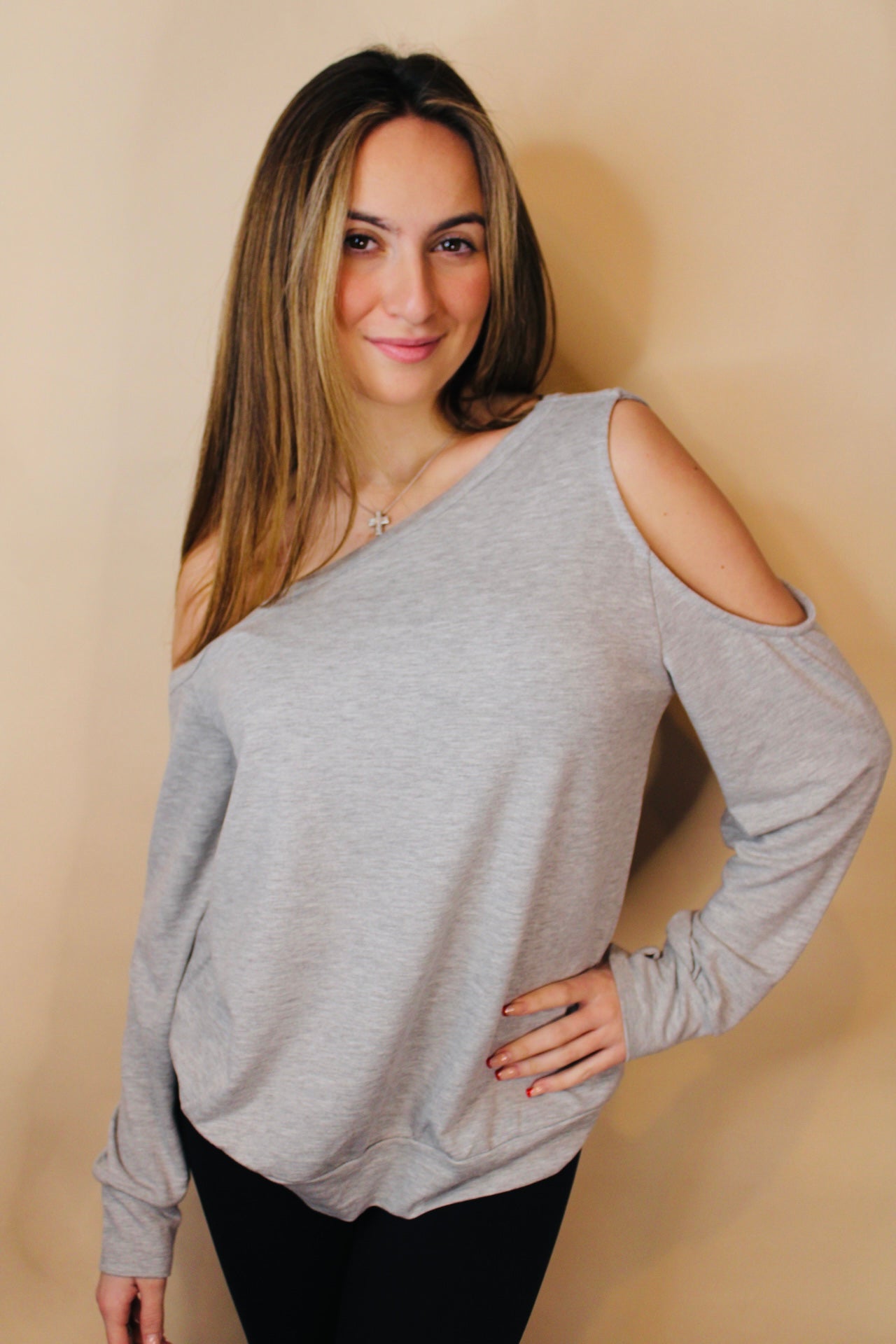 Grey Cold Shoulder Top