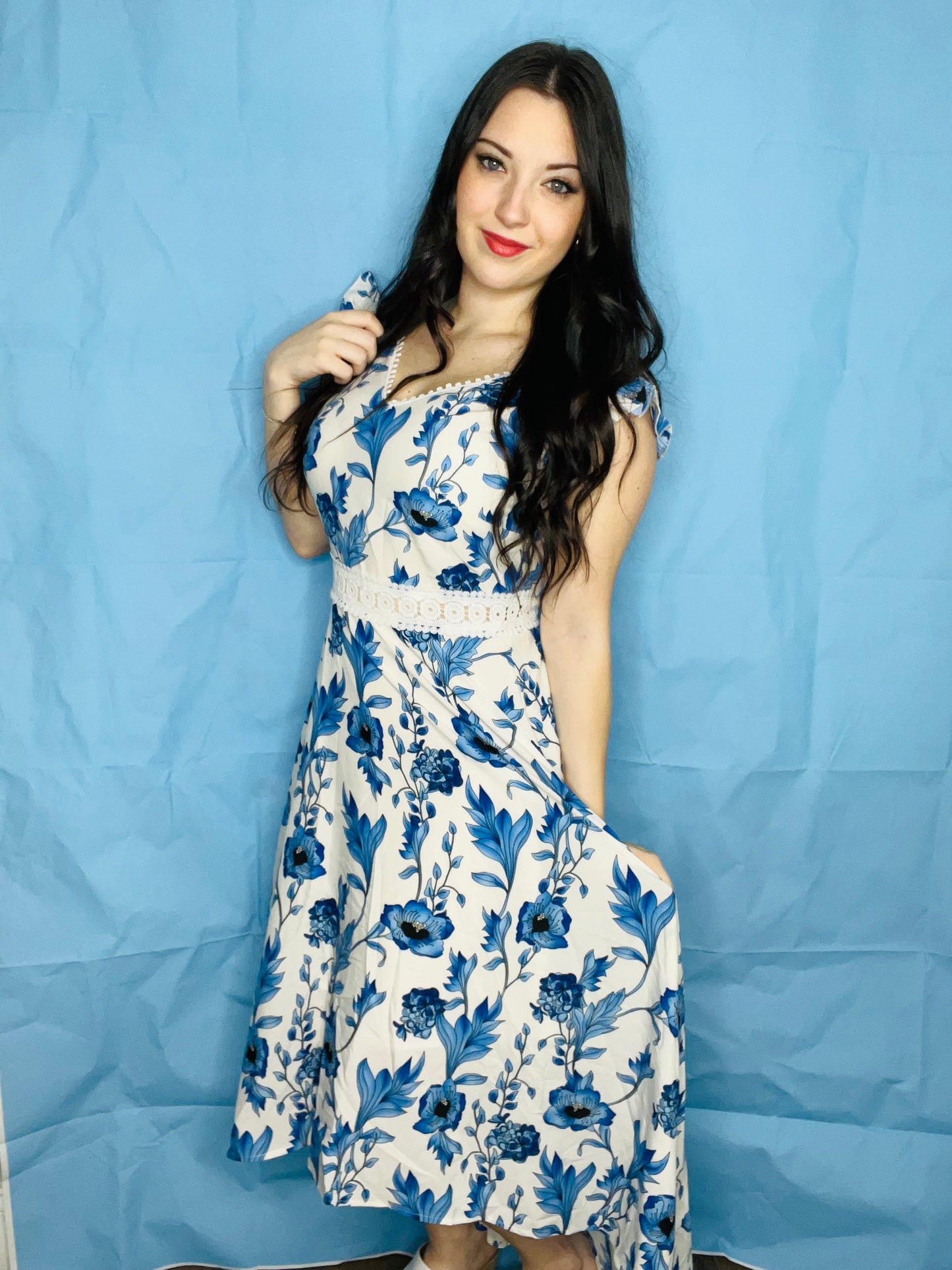 Long Blue Floral Dress