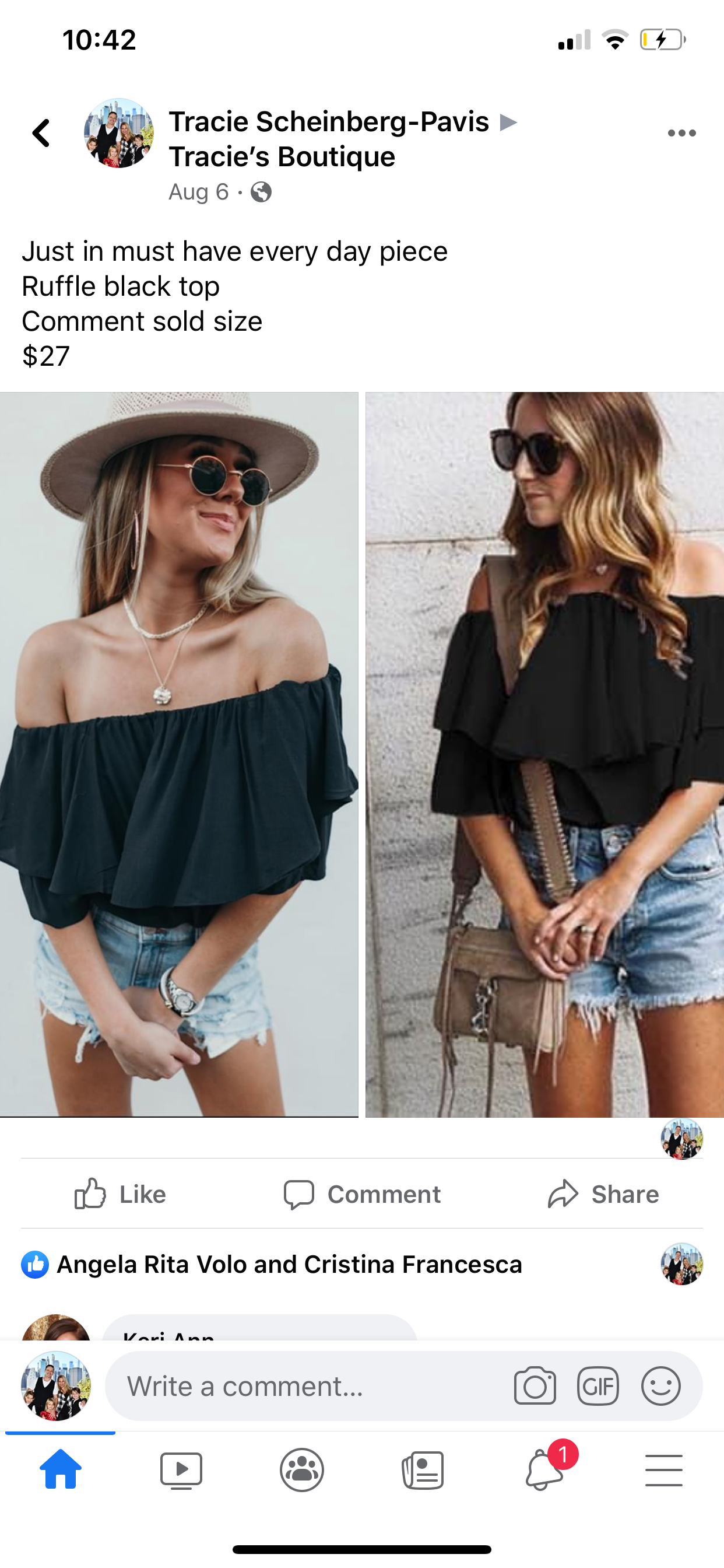 Off the shoulder ruffle top
