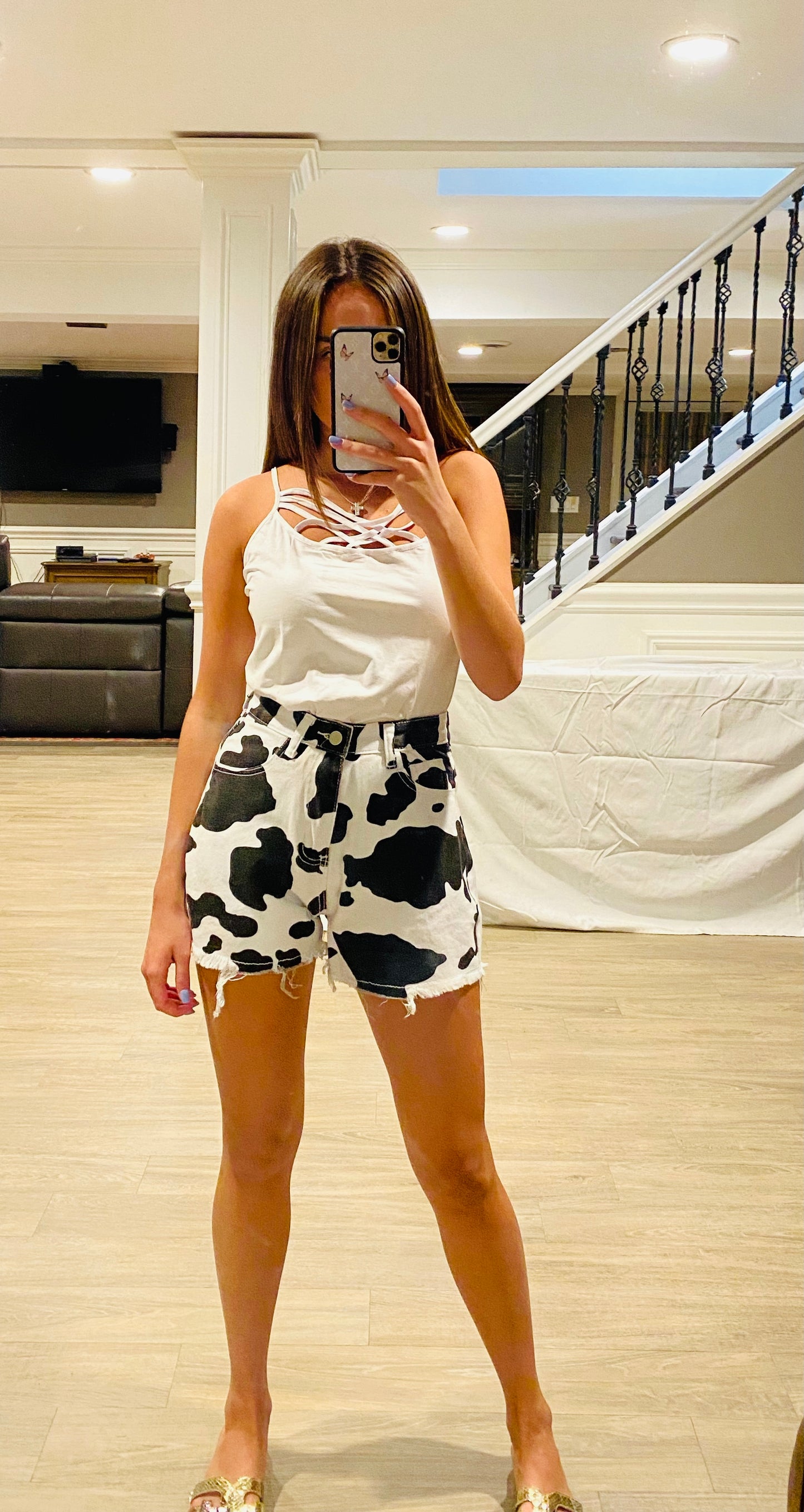 Cow Denim Shorts