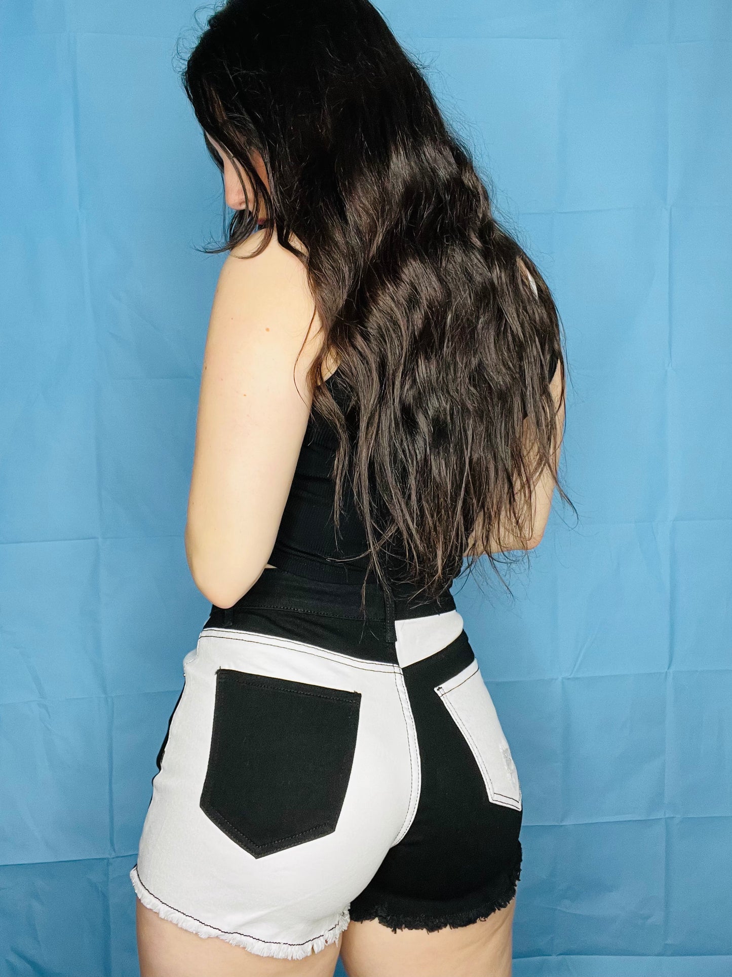 Black and White ripped shorts