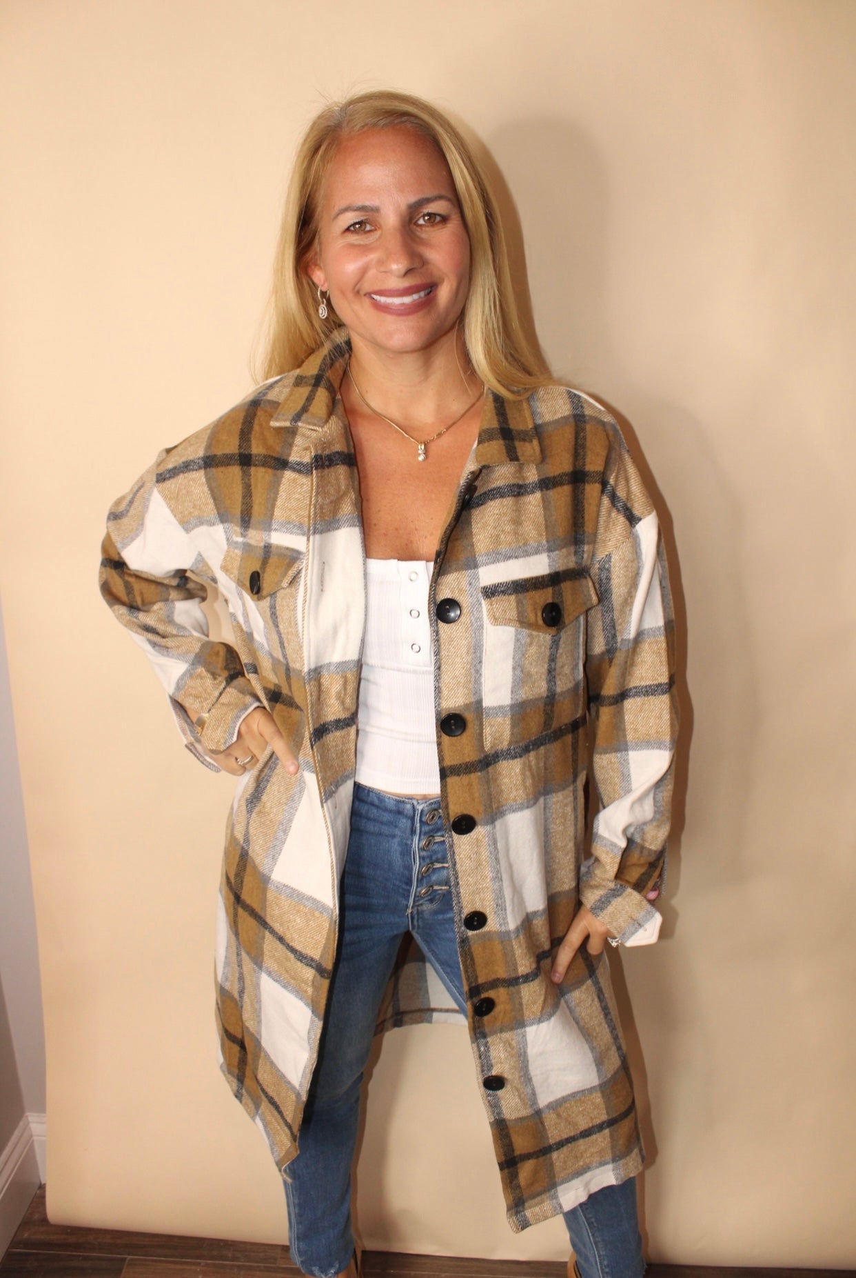 Long Button Down Plaid Shacket