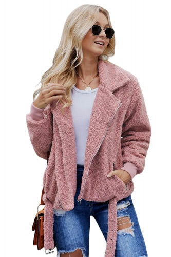 Pink Pocketed Sherpa Jacket