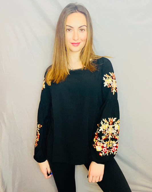 Floral Embroidery Long Sleeve Top