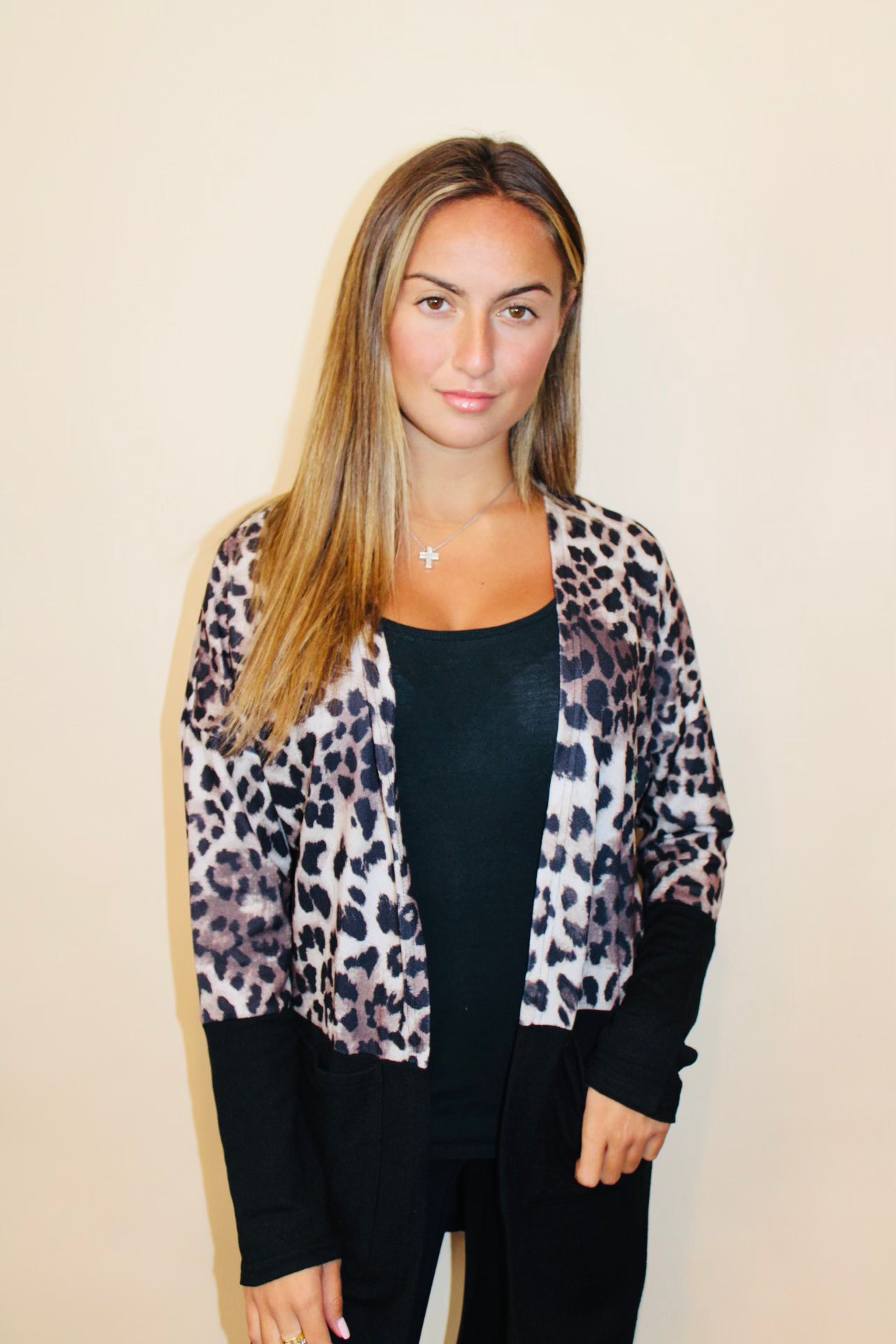 Black Leopard Printed Pocket Cardigan