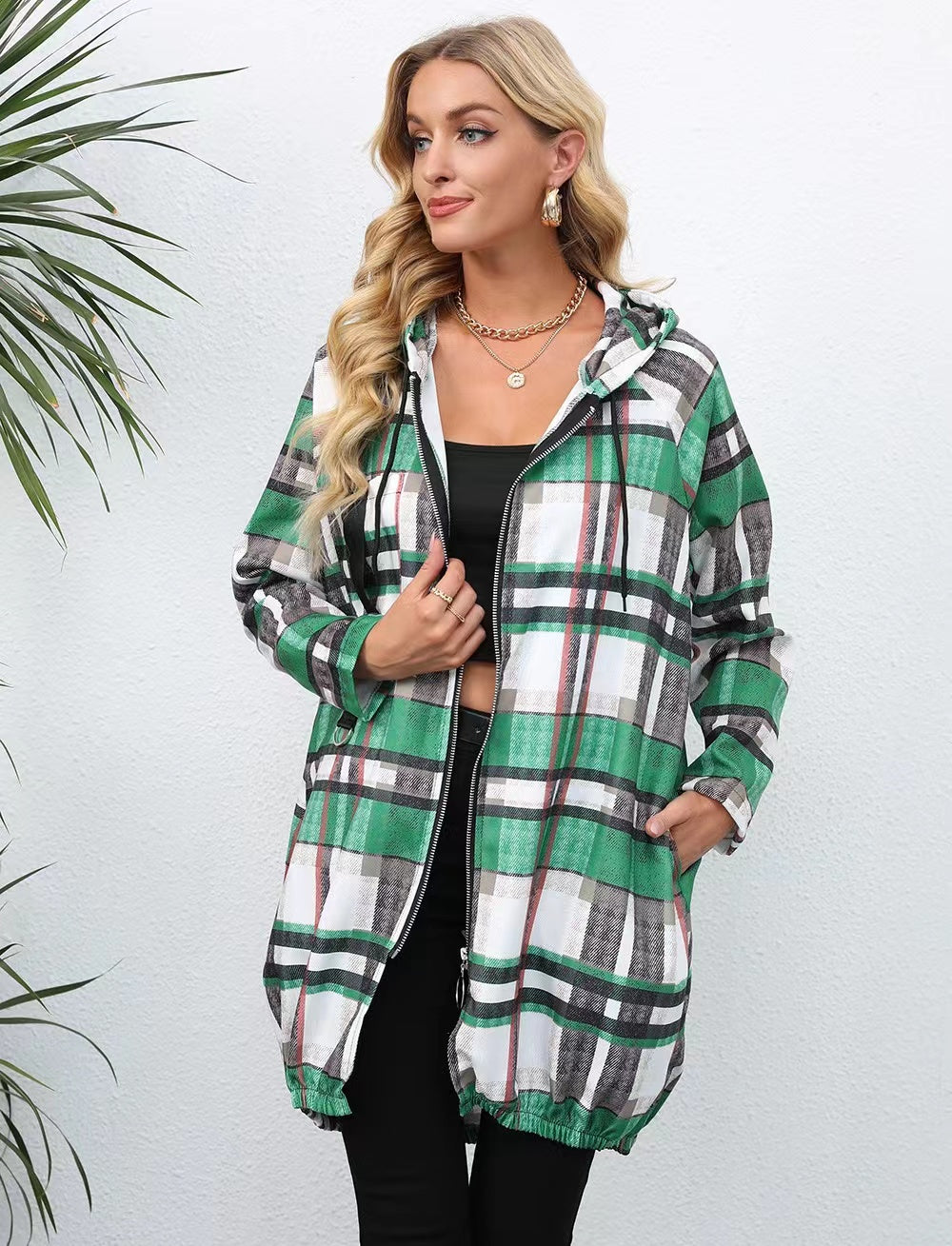 Plaid Zipper Down Jacket