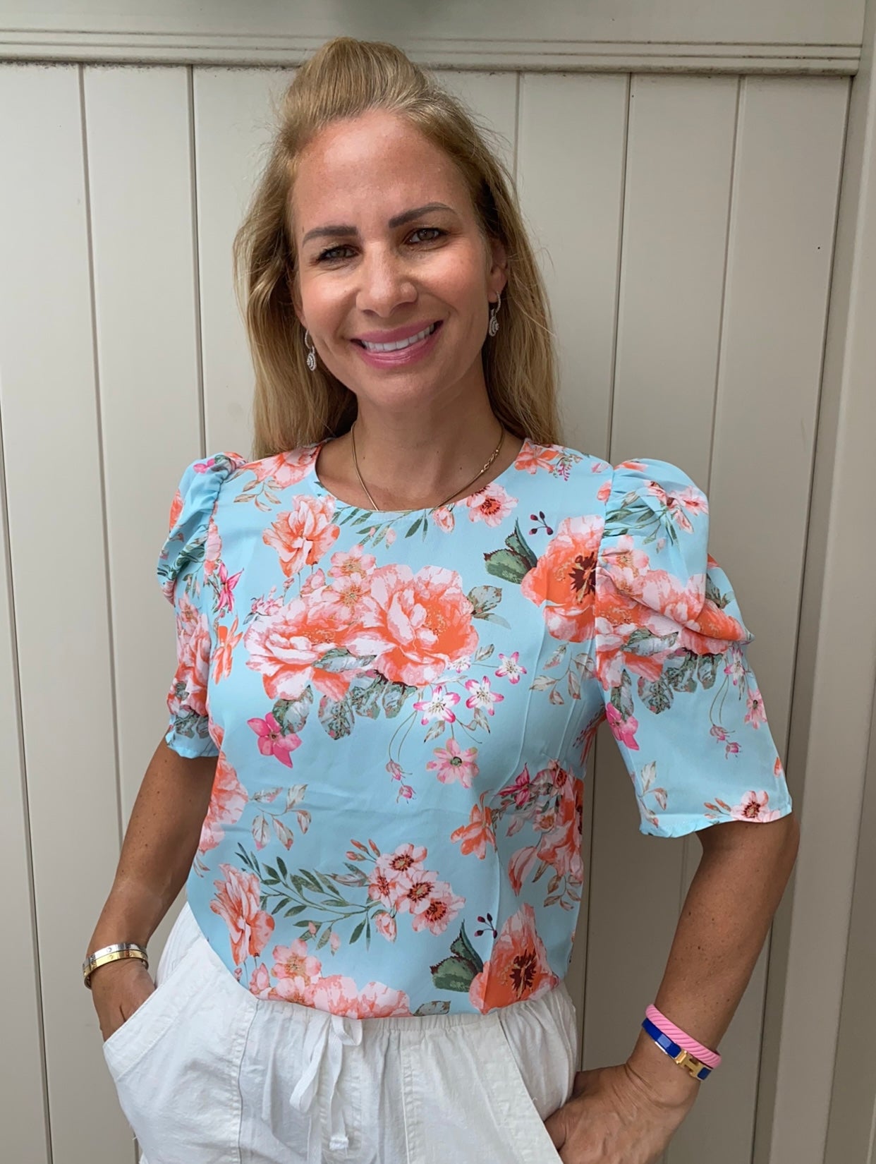 Floral Top With Puff Sleeve