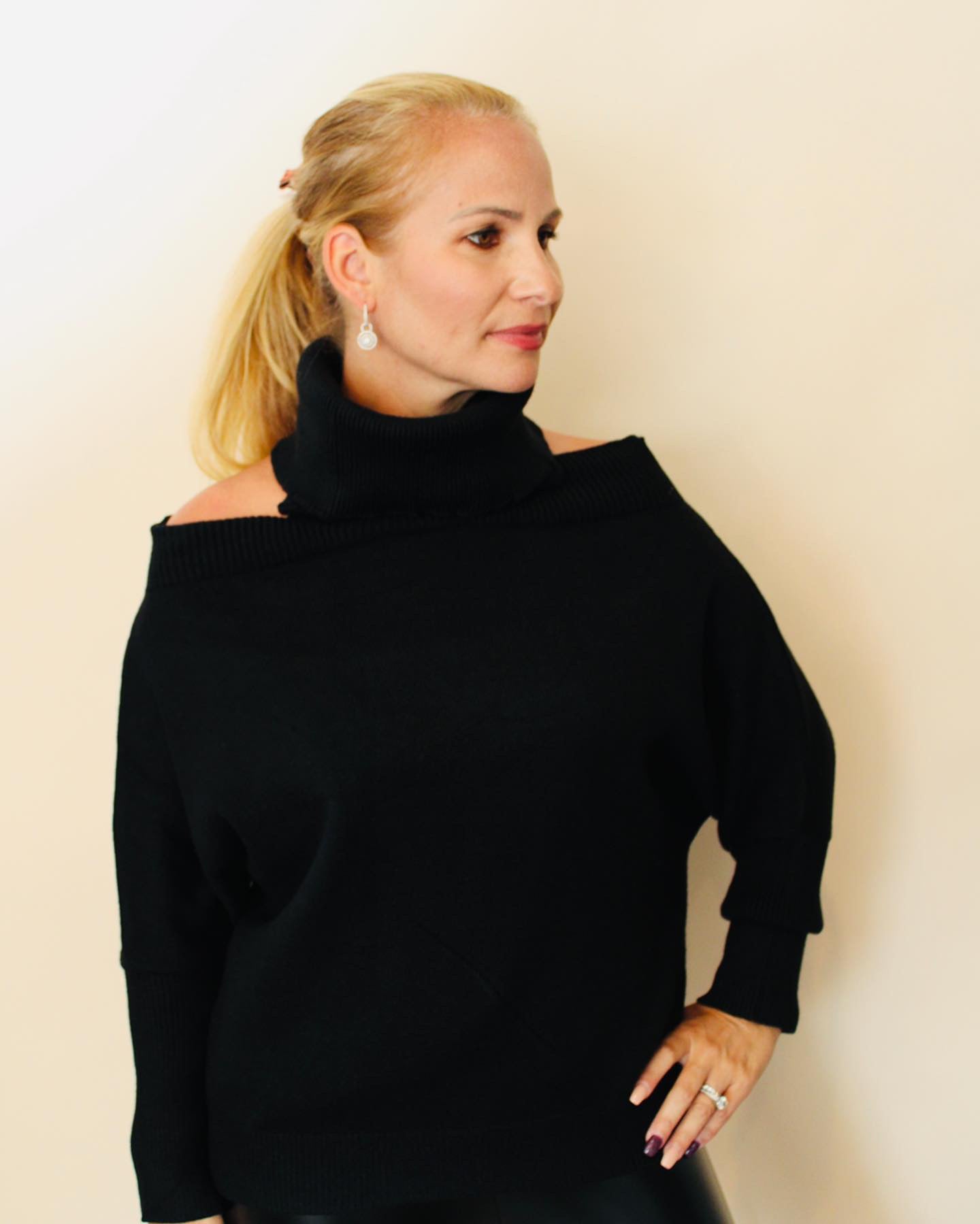 Cold Shoulder Turtle Neck Sweater