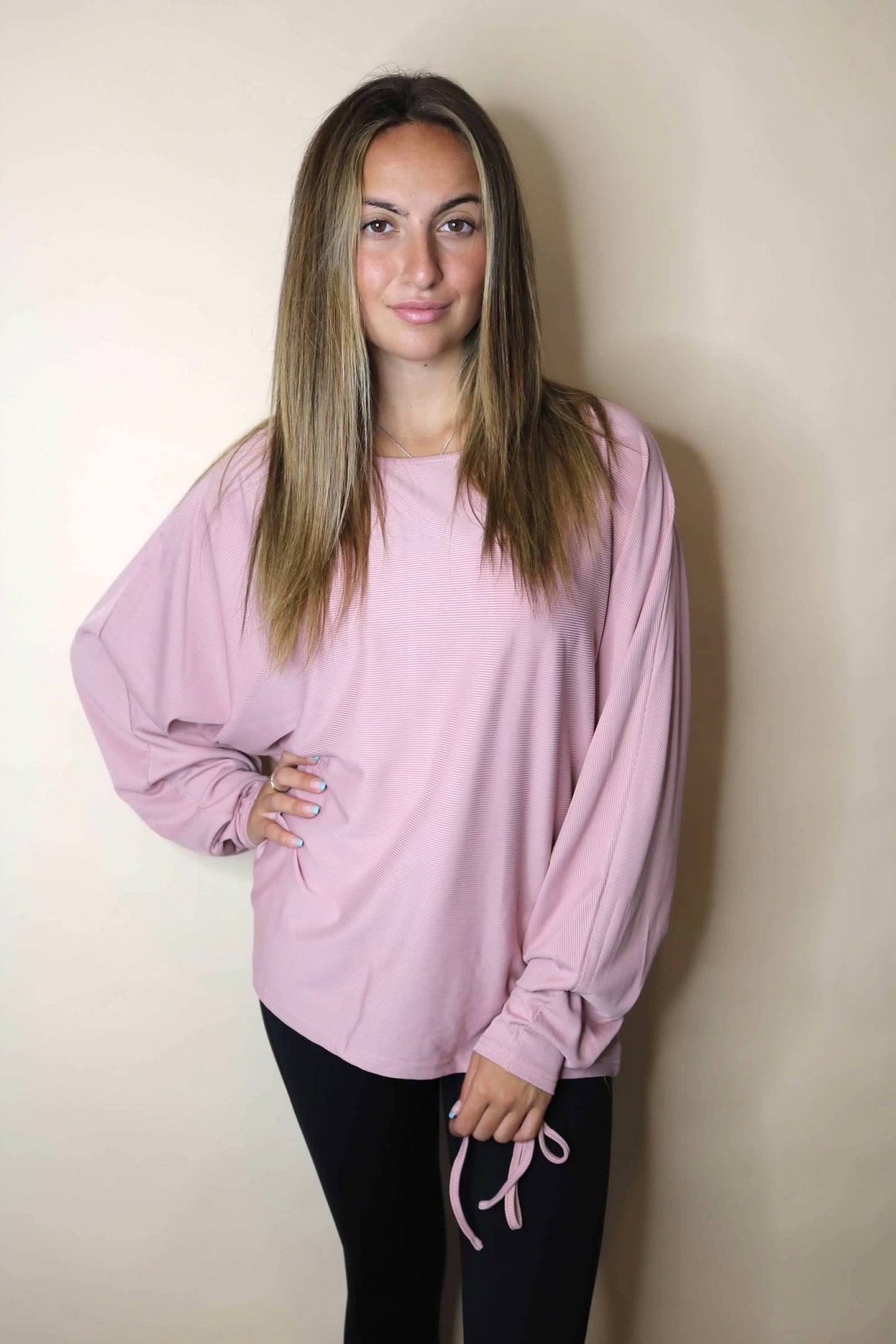 Drawstring Sleeve Pink Top