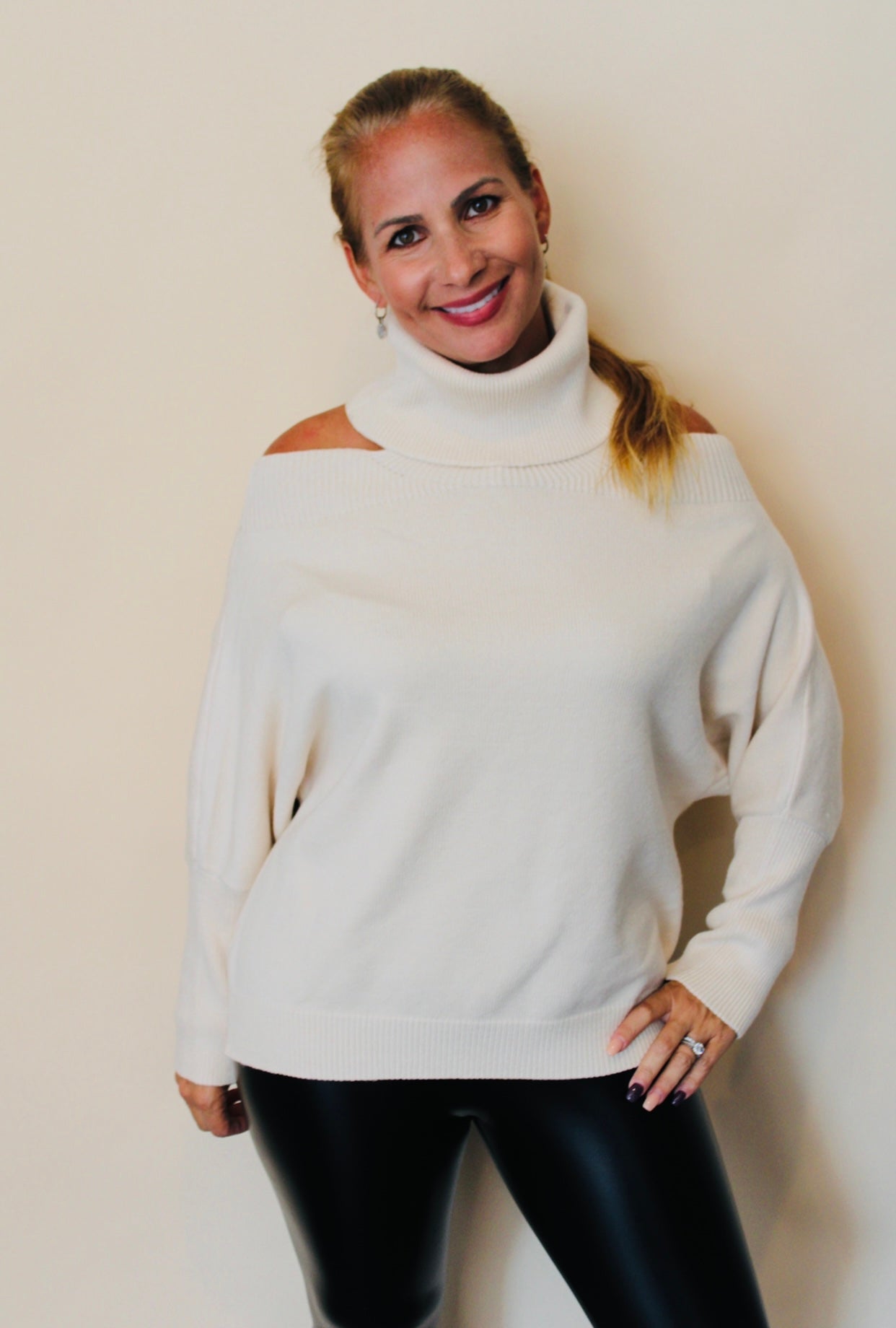 Cold Shoulder Turtle Neck Sweater