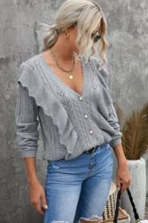 Ruffled V-Neck Sweater