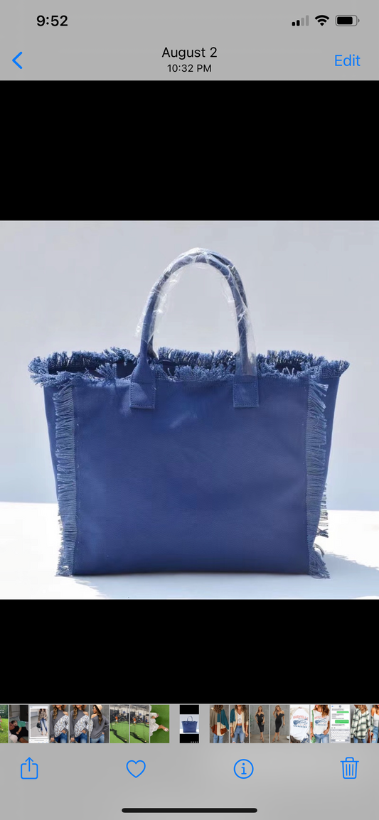 Blue Fringe Tote Bag