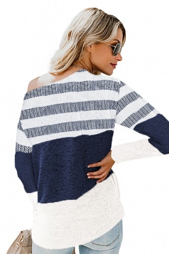 Blue and white off the shoulder top