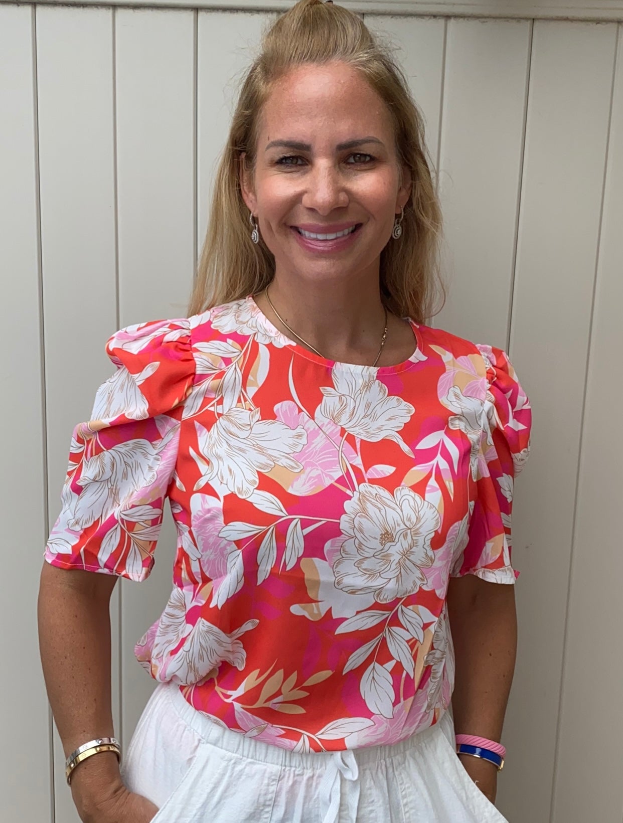 Floral Top With Puff Sleeve