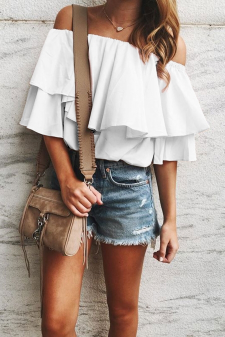 Soft Breeze Frilling Off-Shoulder Top