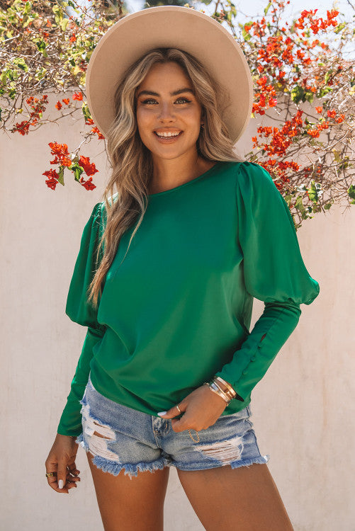 Green Satin Cuffed Shirt